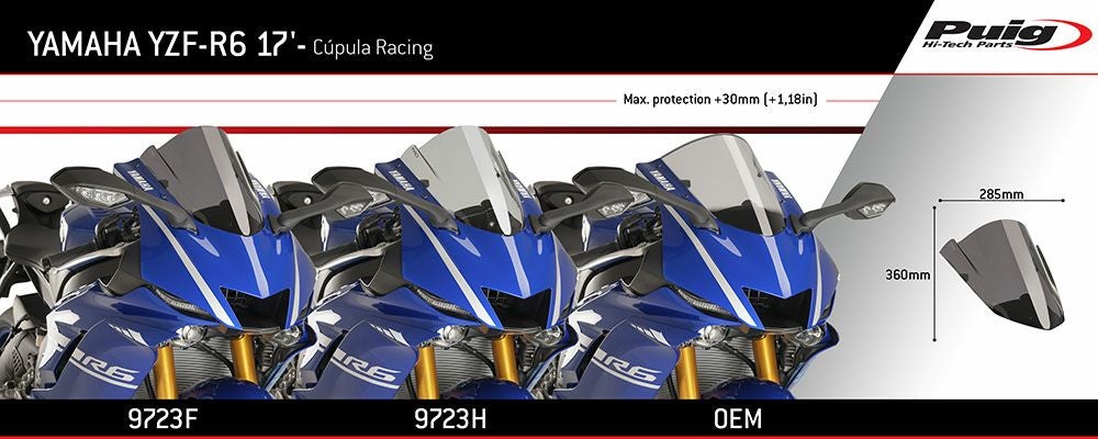プーチ(Puig) レーシングスクリーン カーボン YZF-R6 17- 9723C-02