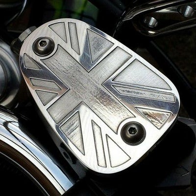 空冷/水冷T100 T120 ボバースラクストン1200 ブレーキ マスターシリンダー タンクキャップ ポリッシュ "ユニオンジャック柄" Motone_1