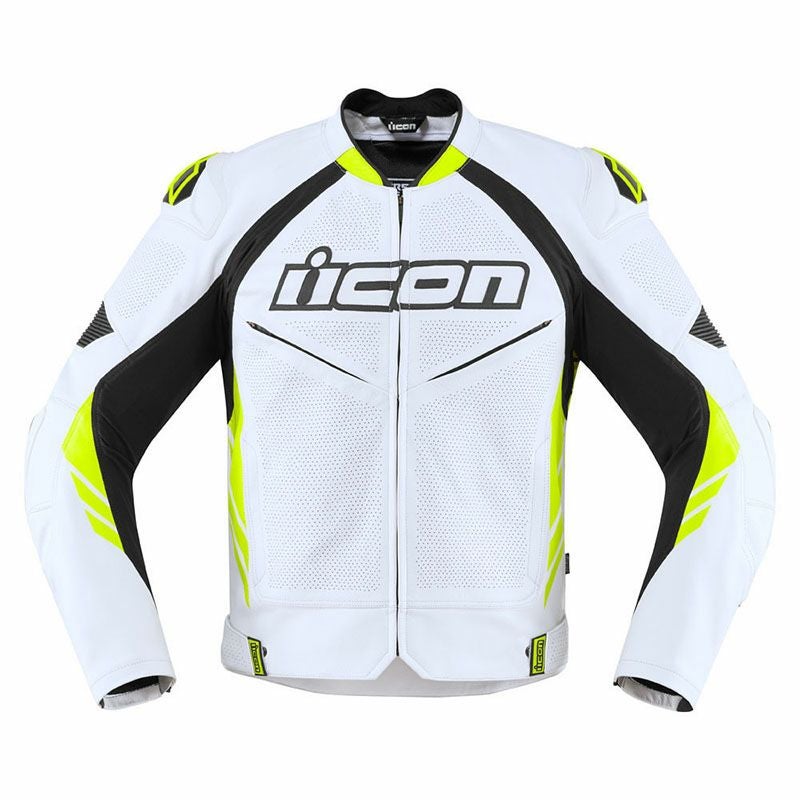 ICON メンズ HYPERSPORTS2 PRIME レザージャケット ホワイト/Hi-Viz_1