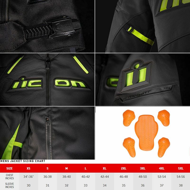 ICON メンズ CONTRA2 レザージャケット Hi-Viz | バイクカスタムパーツ