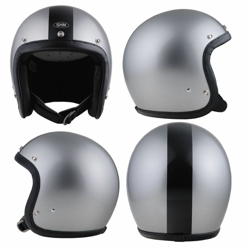 SHM ハンドステッチ ジェットヘルメット Lot-102 ダークシルバー/ブラック-02