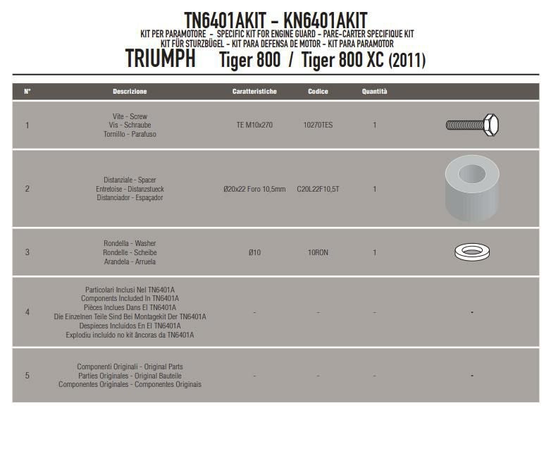 ジビ(GIVI) エンジンガード取り付けキット TIGER800/XC/XR 2011 TN6401AKIT_1