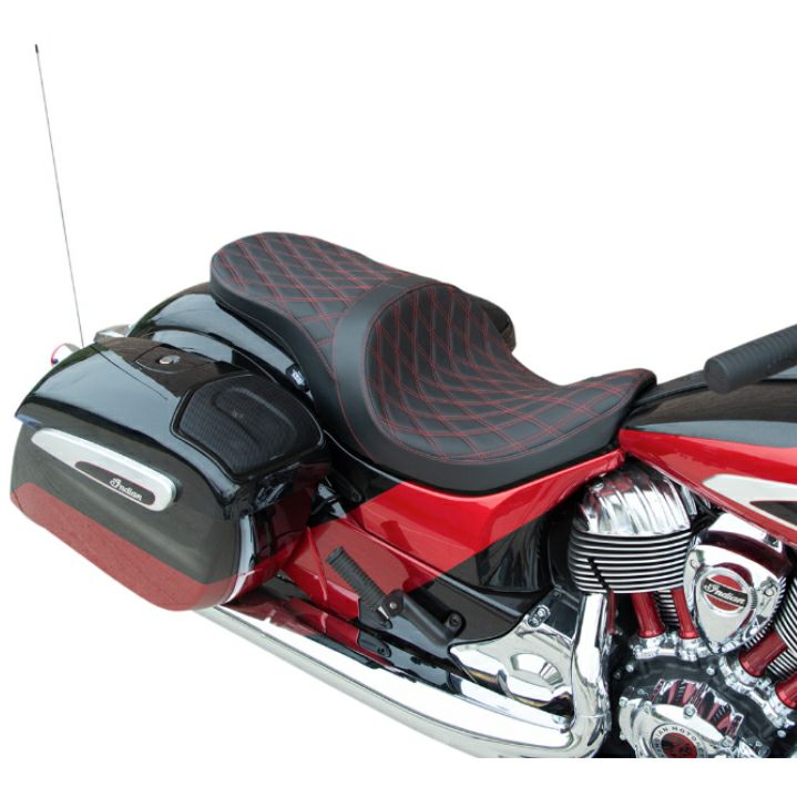 Drag Specialties Indian用 フォワード/ロープロファイル 2UPシート レザー/レッドステッチ_2