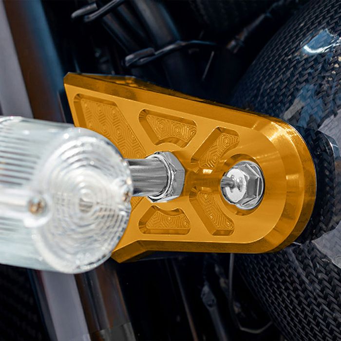 Z900RS/CAFE/SE ビレットハニカム・ヘッドライトステーカバー 汎用ウィンカー対応 (ゴールド) アーキ_1