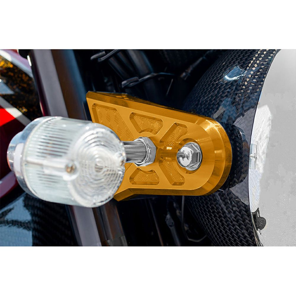 Z900RS/CAFE/SE ビレットハニカム・ヘッドライトステーカバー 汎用ウィンカー対応 (ゴールド) アーキ_2