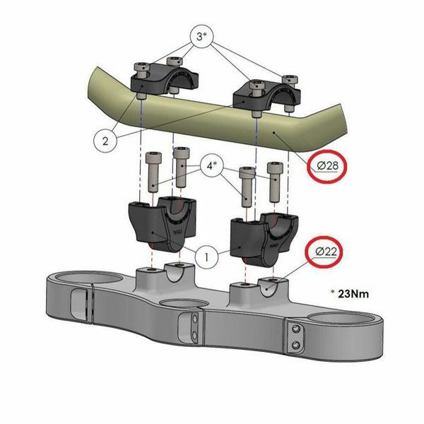 Z400/Z250 2018- ファットバー変換用ハンドルバーライザー 30mm UP
