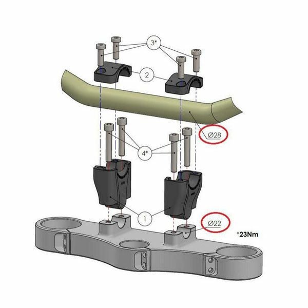 Z400/Z250 2018- ファットバー変換用ハンドルバーライザー 50mm UP