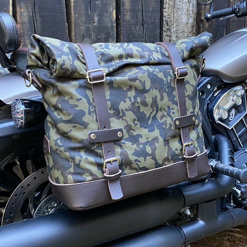 PODEROSA Bariloche クイックリリース・サドルバッグ 25L (カモ/ブラウンレザー)_1