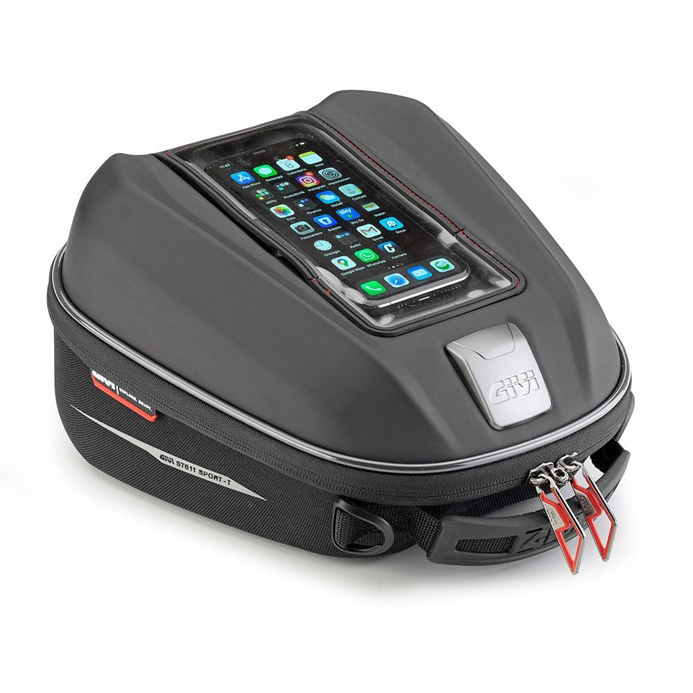 GIVI バイク用 タンクバッグ 6Lスマホホルダー付きST611+ 48821 GIVI TANKLOCK タンクバッグ スマホ収納窓付き ST611P (容量6L