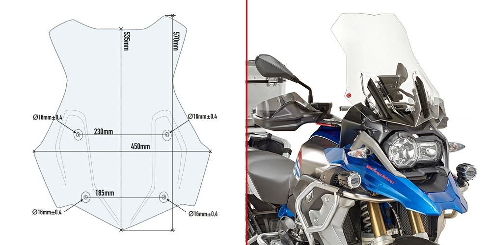 BMW R1200GS/R1250GS ウインドスクリーン 53.5x45 クリア GIVI