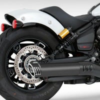 インディアン スカウト 25- スリップオンマフラー 4インチ径 ブラック レーシングエンドキャップ フリーダムパフォーマンス_1