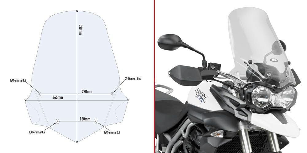 タイガー800/800XC/800XR 11-17 ウインドスクリーン 53x46.5 クリア