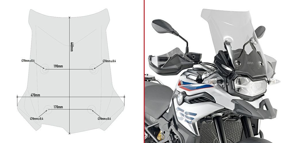 BMW F750GS/F800GS/F850GS ウインドスクリーン 44x47 スモーク GIVI