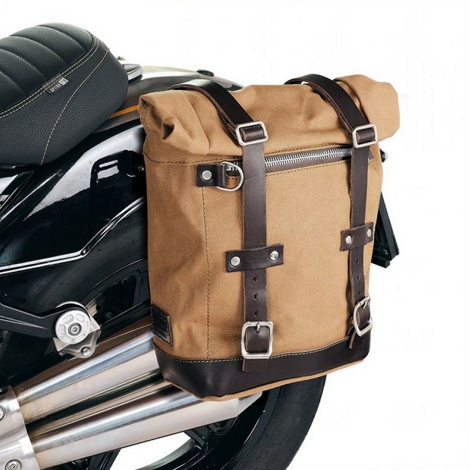 BMW R12 サイドバッグ キャンバス 10L-14L ベージュ/ブラウン + 左側