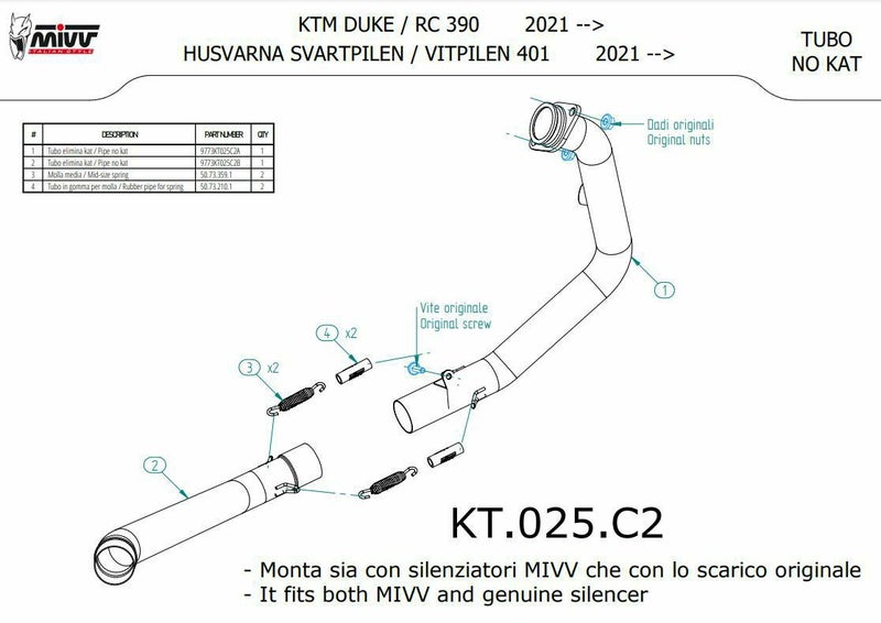 MIVV ストレートパイプ ステンレス KTM RC390 (2021-2024) | KT.025.C2