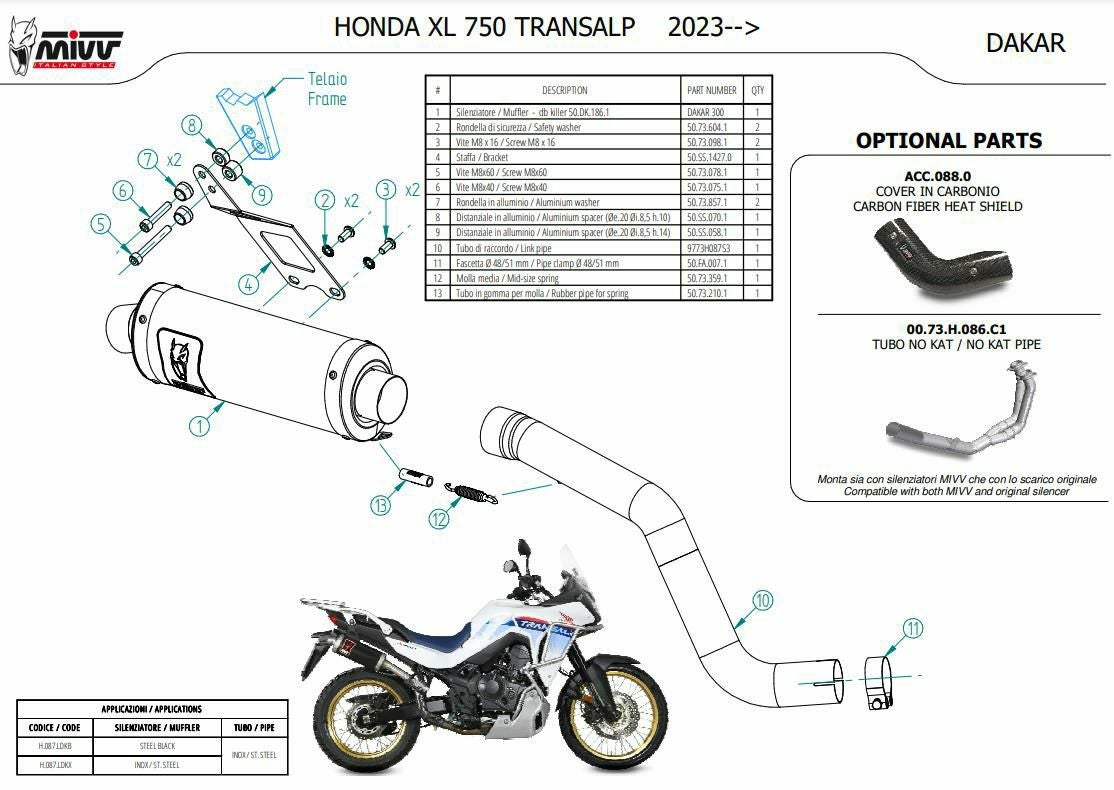 MIVV スリップオンマフラー DAKAR ステンレス HONDA トランザルプ750
