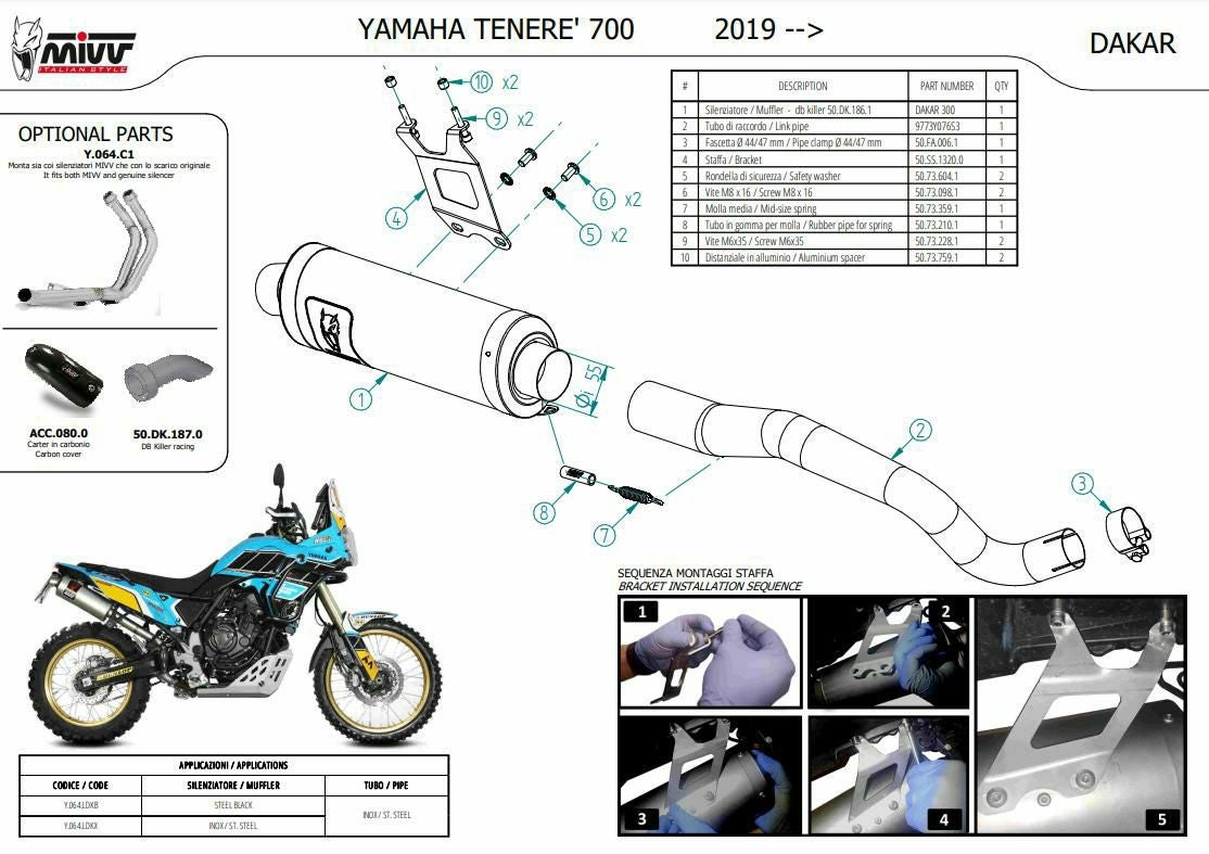 MIVV スリップオンマフラー DAKAR ステンレス YAMAHA テネレ700 (2019
