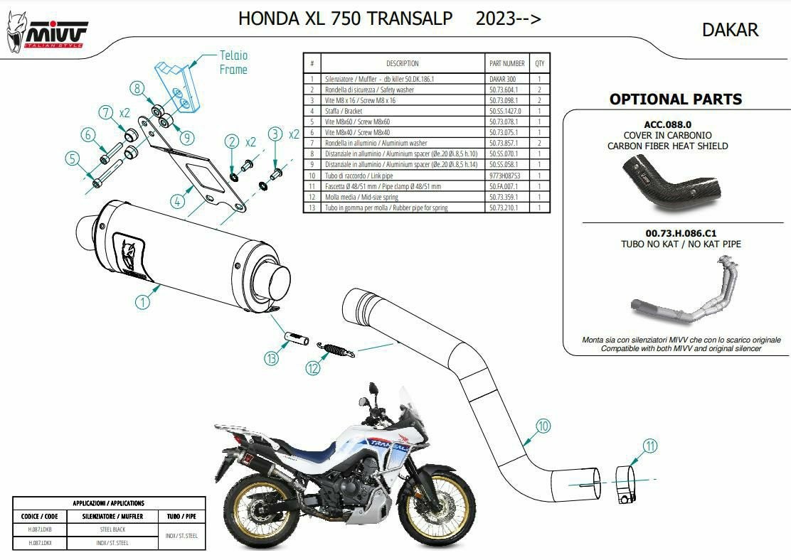 MIVV スリップオンマフラー DAKAR ブラックステンレス HONDA
