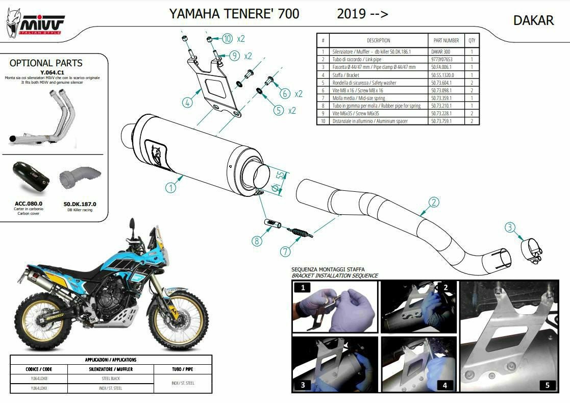 MIVV スリップオンマフラー DAKAR ブラックステンレス YAMAHA テネレ