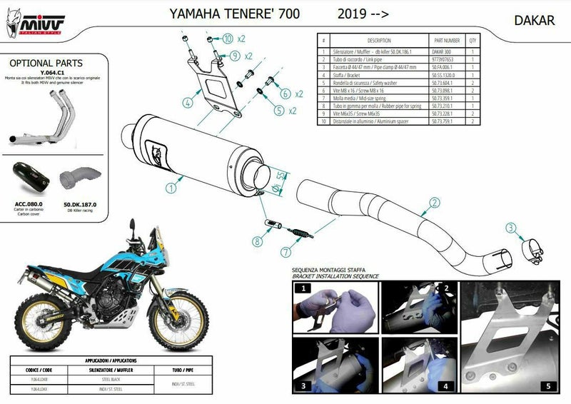 MIVV スリップオンマフラー DAKAR ブラックステンレス YAMAHA テネレ 