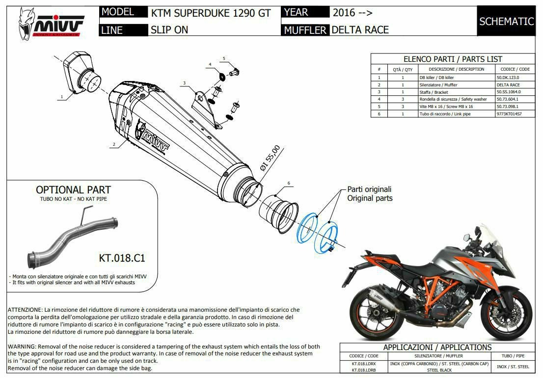 MIVV スリップオンマフラー DELTA RACE ブラックステンレス KTM 1290