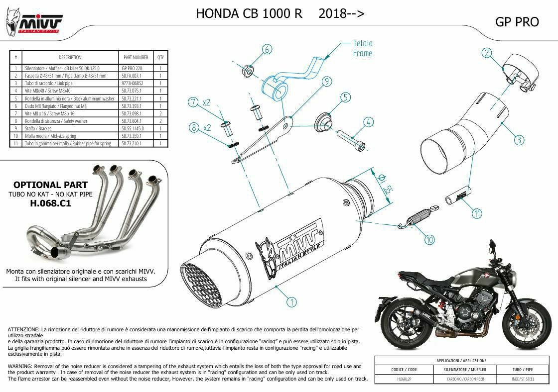 CB1000R MIVV カーボンサイレンサー スリップオンマフラー MIVV スリップオンマフラー GP PRO カーボン HONDA CB1000R(18-24) | H