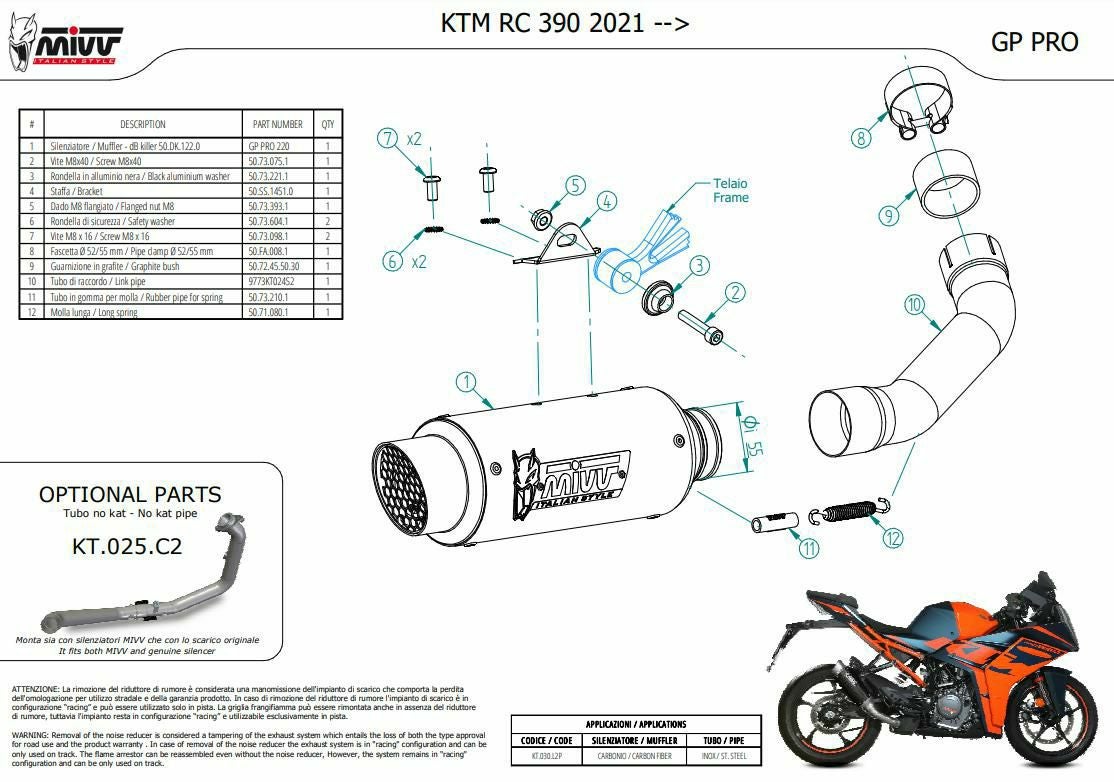 MIVV スリップオンマフラー GP PRO カーボン KTM RC390 (2021-2024