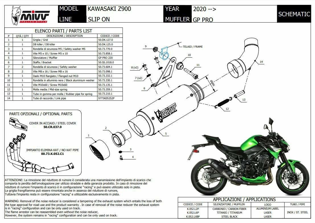 k*k様 Mivv スリップオンマフラー カーボンヒートガード付き　z900 k*k様 Mivv スリップオンマフラー カーボンヒートガード付き z900