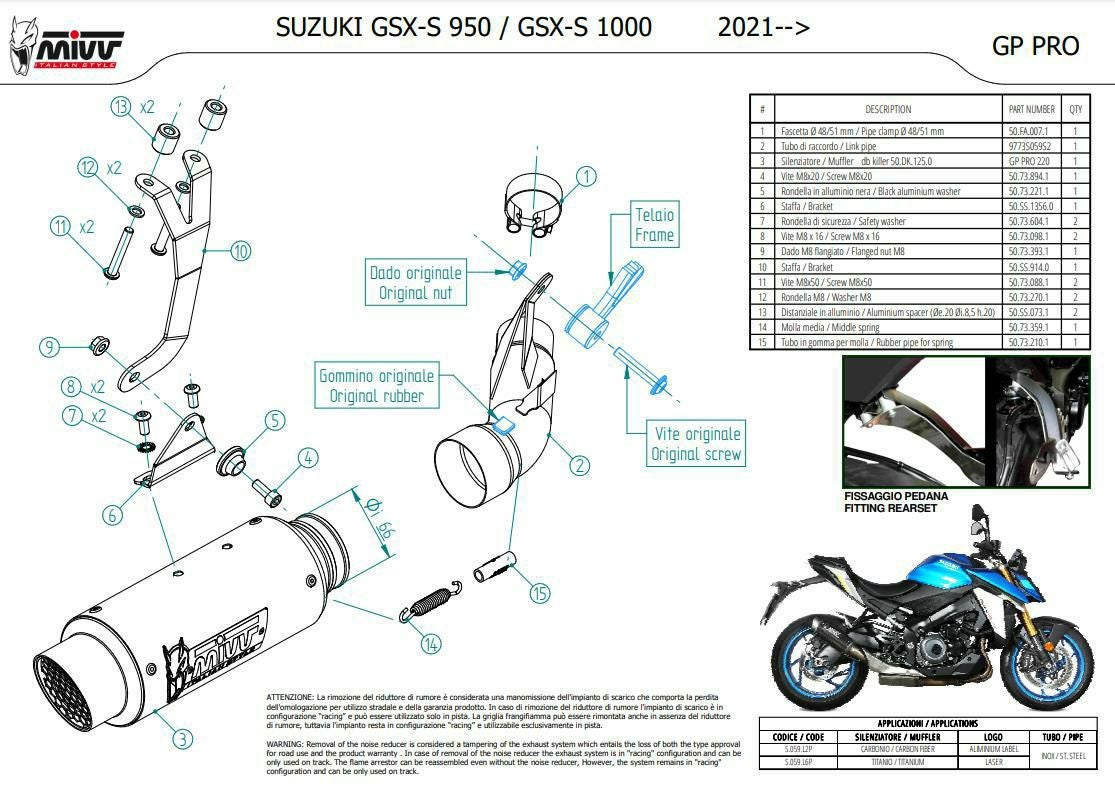 MIVV スリップオンマフラー GP PRO チタン SUZUKI GSX-S1000 (2021