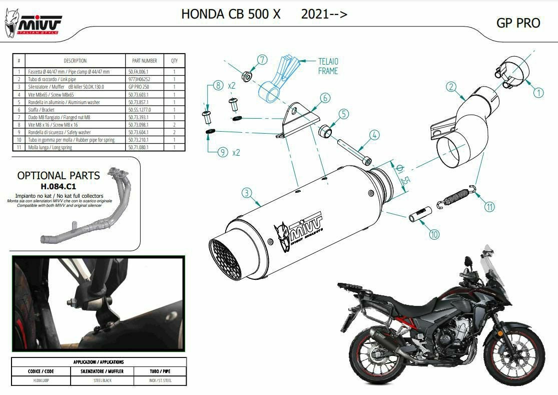 MIVV スリップオンマフラー GP PRO ブラックステンレス HONDA CB500X