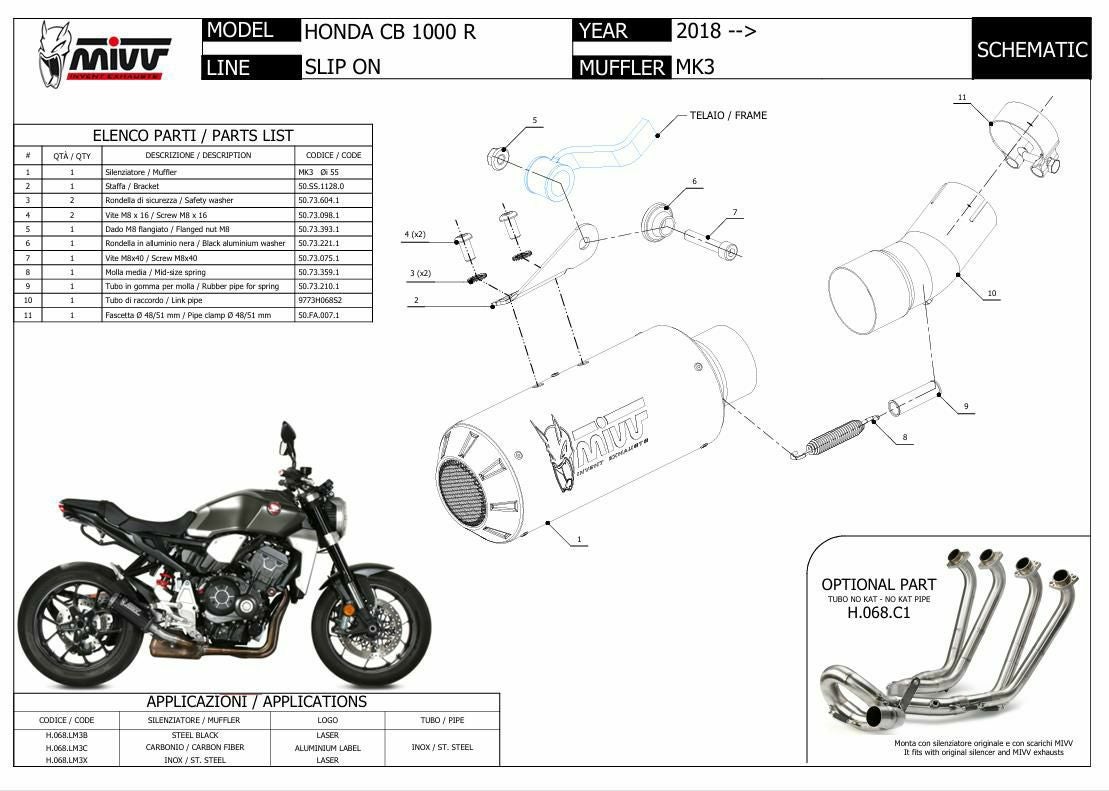 MIVV スリップオンマフラー MK3 カーボン HONDA CB1000R(18-24) | H