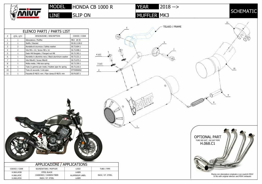 MIVV スリップオンマフラー MK3 ステンレス HONDA CB1000R(18-24) | H