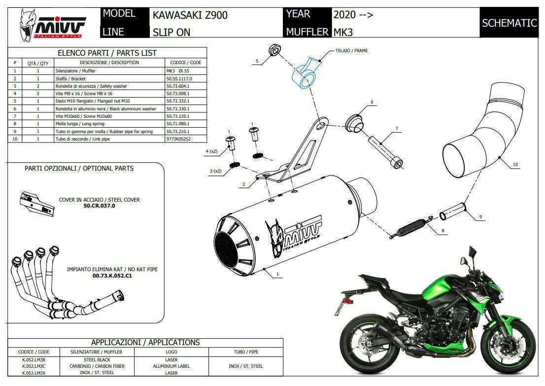 MIVV スリップオンマフラー MK3 ステンレス KAWASAKI Z900 (2020-2024)