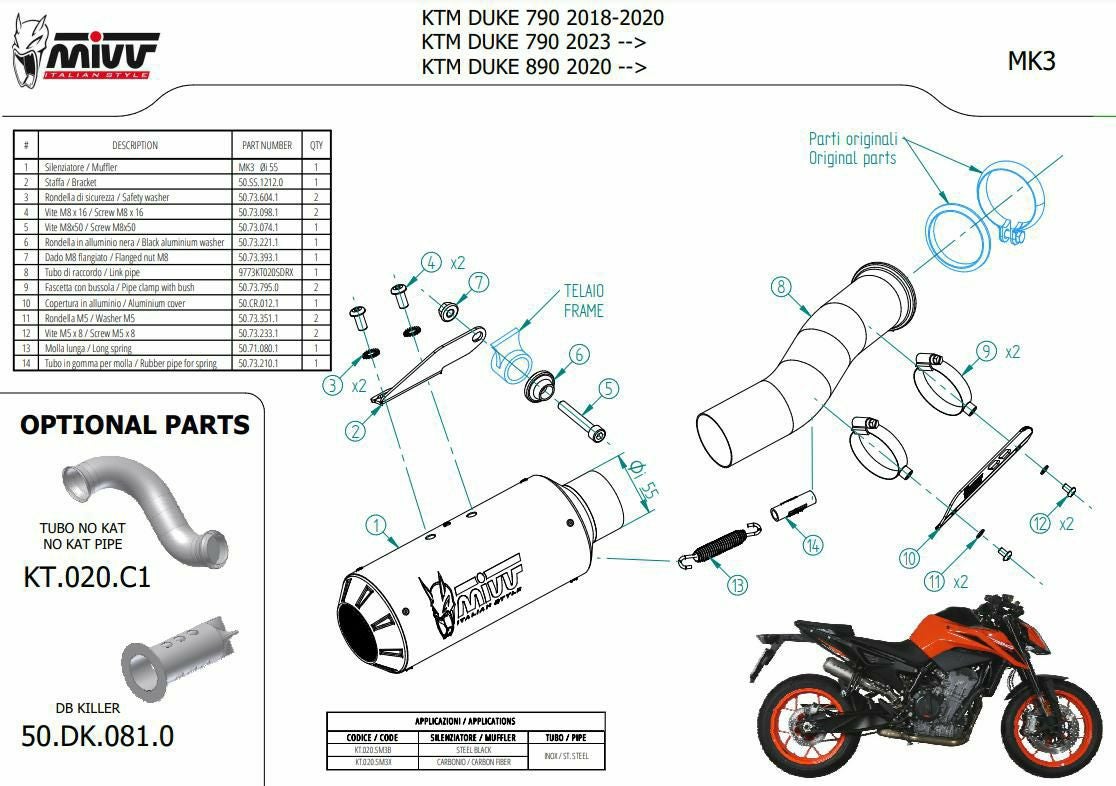 MIVV スリップオンマフラー MK3 ステンレス KTM 790 DUKE / 890 DUKE