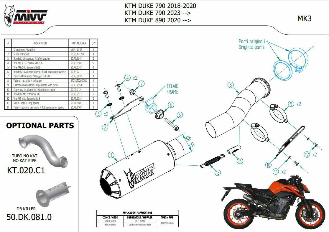 MIVV スリップオンマフラー MK3 ブラックステンレス KTM 790 DUKE
