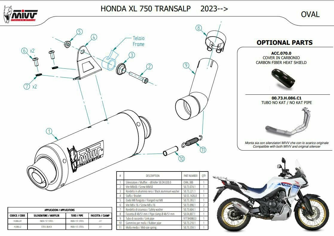 MIVV スリップオンマフラー OVAL ステンレス HONDA トランザルプ750
