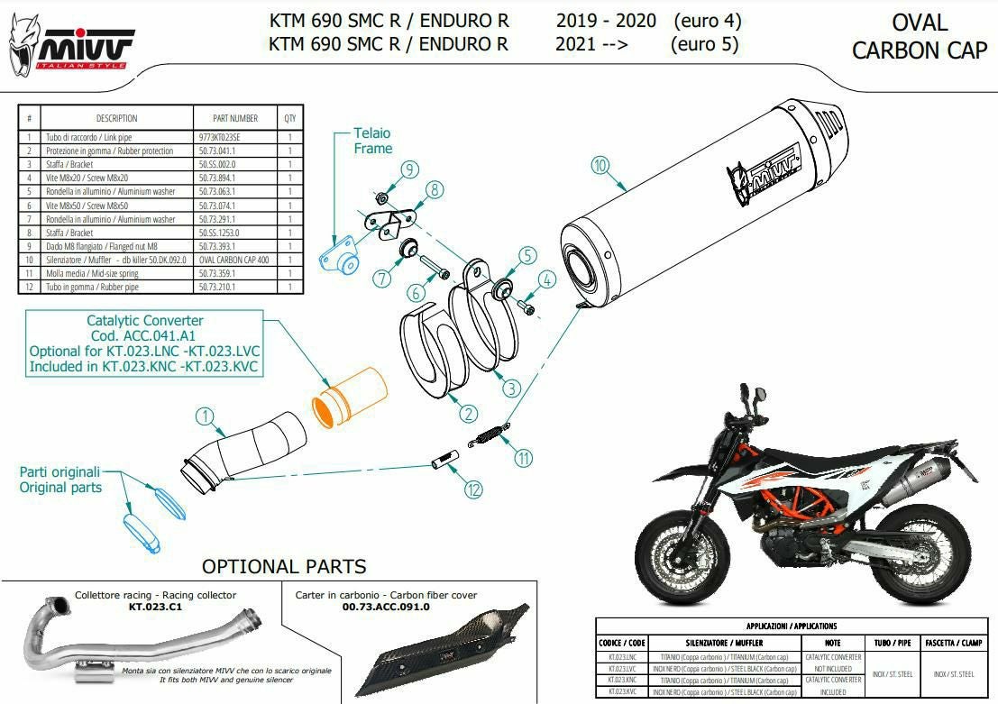 MIVV スリップオンマフラー OVAL チタン/カーボンキャップ KTM 690