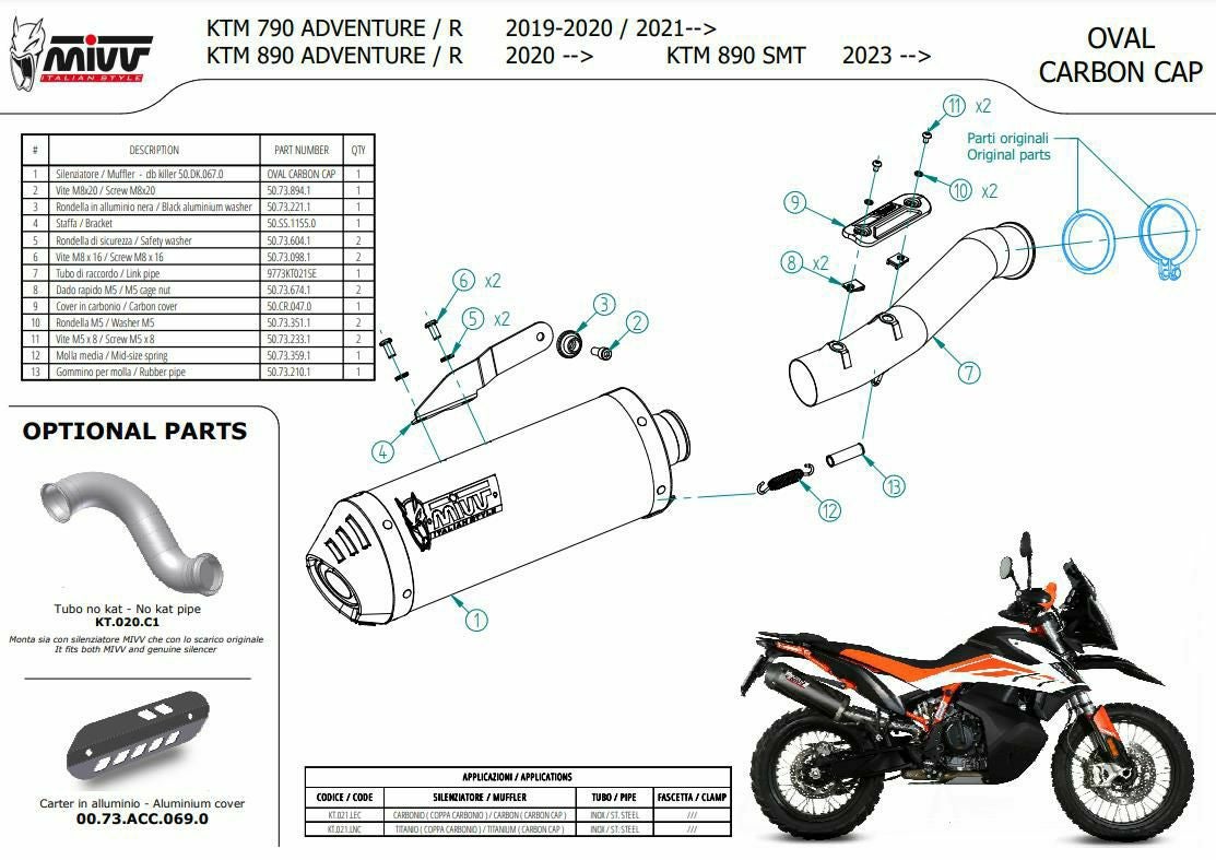 MIVV スリップオンマフラー OVAL チタン/カーボンキャップ KTM 790/890