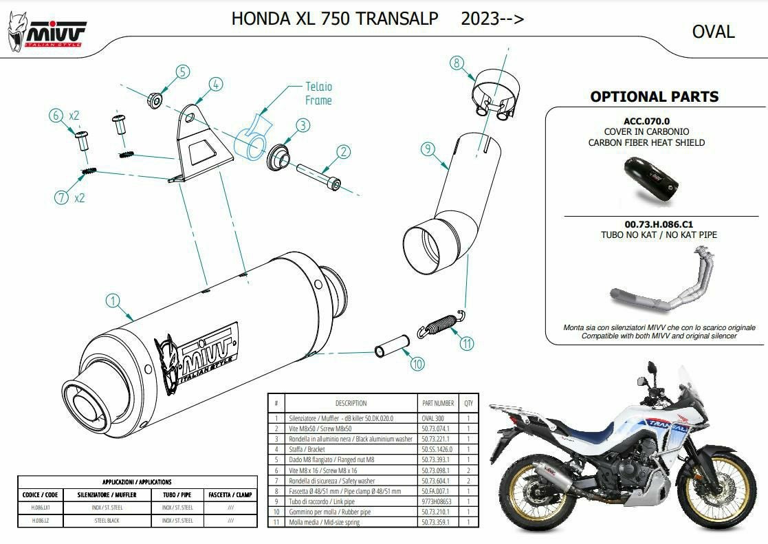 MIVV スリップオンマフラー OVAL ブラックステンレス HONDA