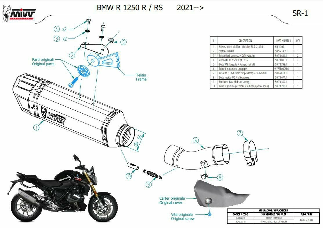 MIVV スリップオンマフラー SR-1 チタン BMW R1250R/RS (2021-2024)