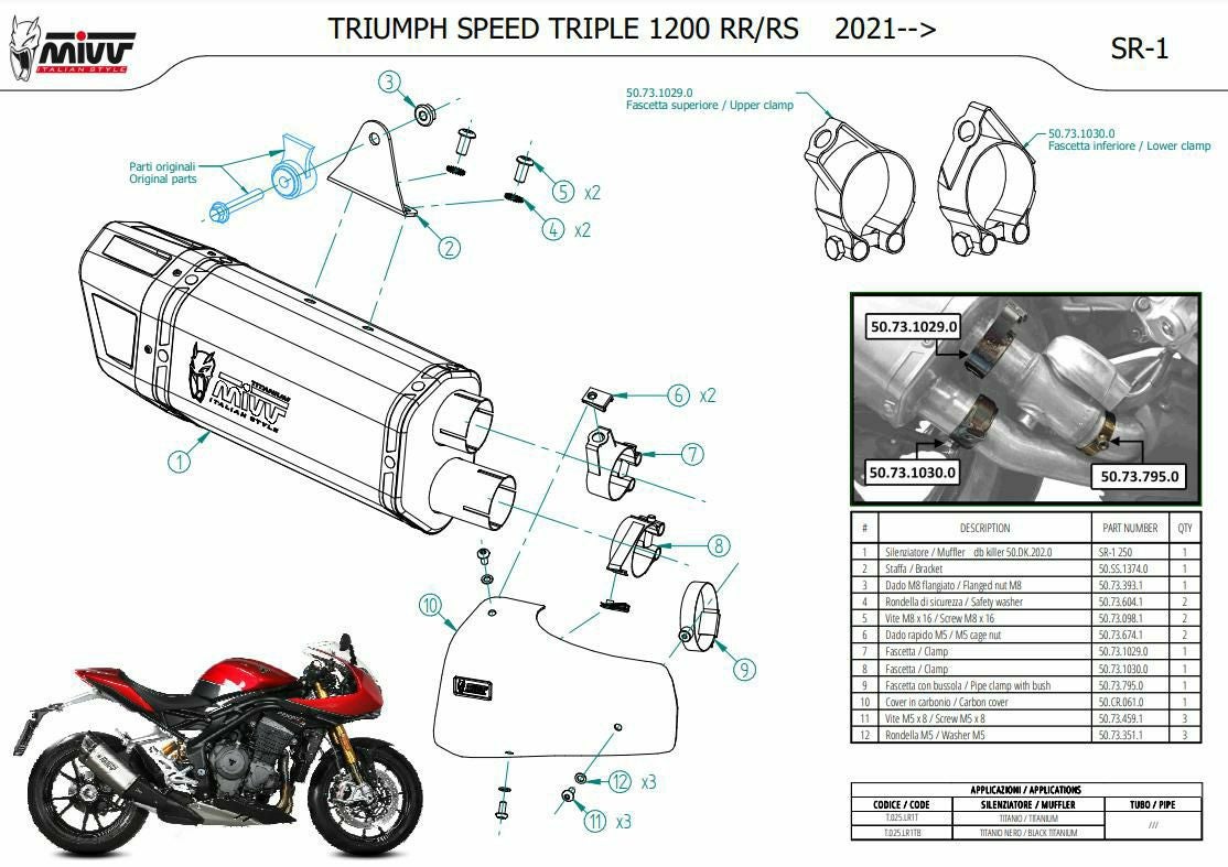 MIVV スリップオンマフラー SR-1 チタン TRIUMPH スピードトリプル
