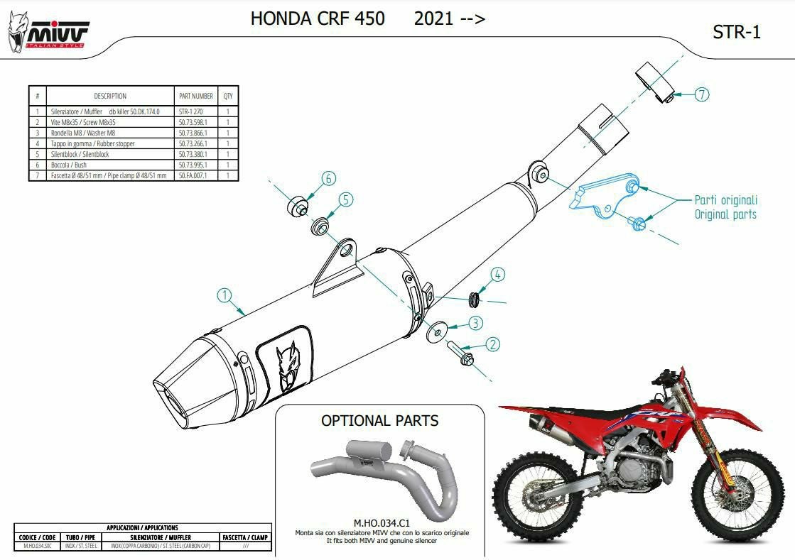 MIVV スリップオンマフラー STR-1 ステンレス HONDA CRF450R (2021-2024)