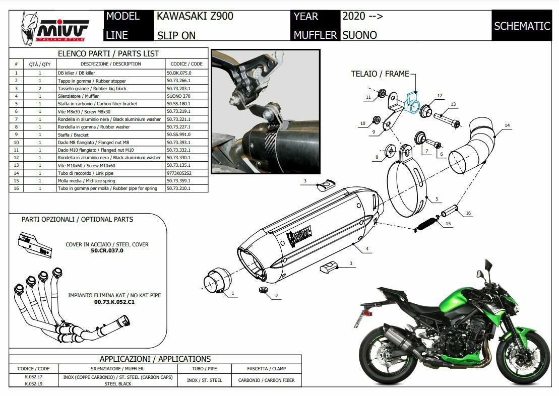 MIVV スリップオンマフラー SUONO ブラックステンレス KAWASAKI Z900