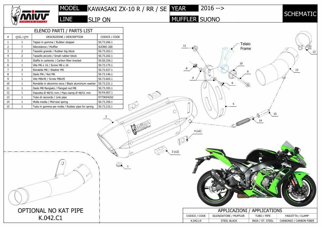 MIVV スリップオンマフラー SUONO ブラックステンレス KAWASAKI ZX-10R