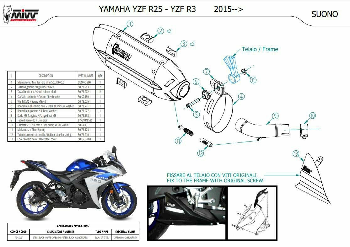 MIVV スリップオンマフラー SUONO ブラックステンレス YAMAHA YZF-R25