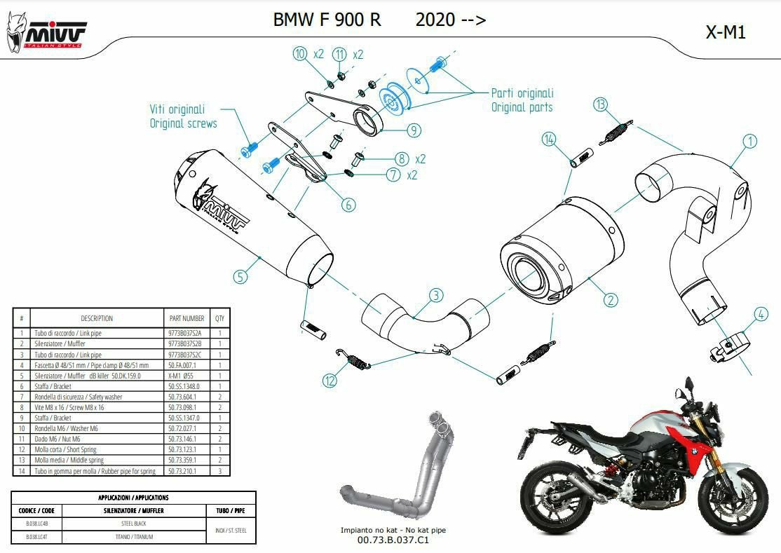 MIVV スリップオンマフラー X-M1 チタン BMW F900R (2020-2024)