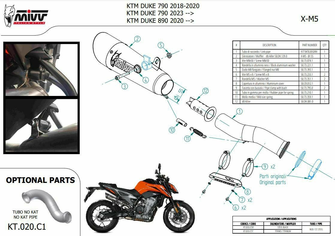 MIVV スリップオンマフラー X-M5 チタン KTM 790 DUKE / 890 DUKE | KT