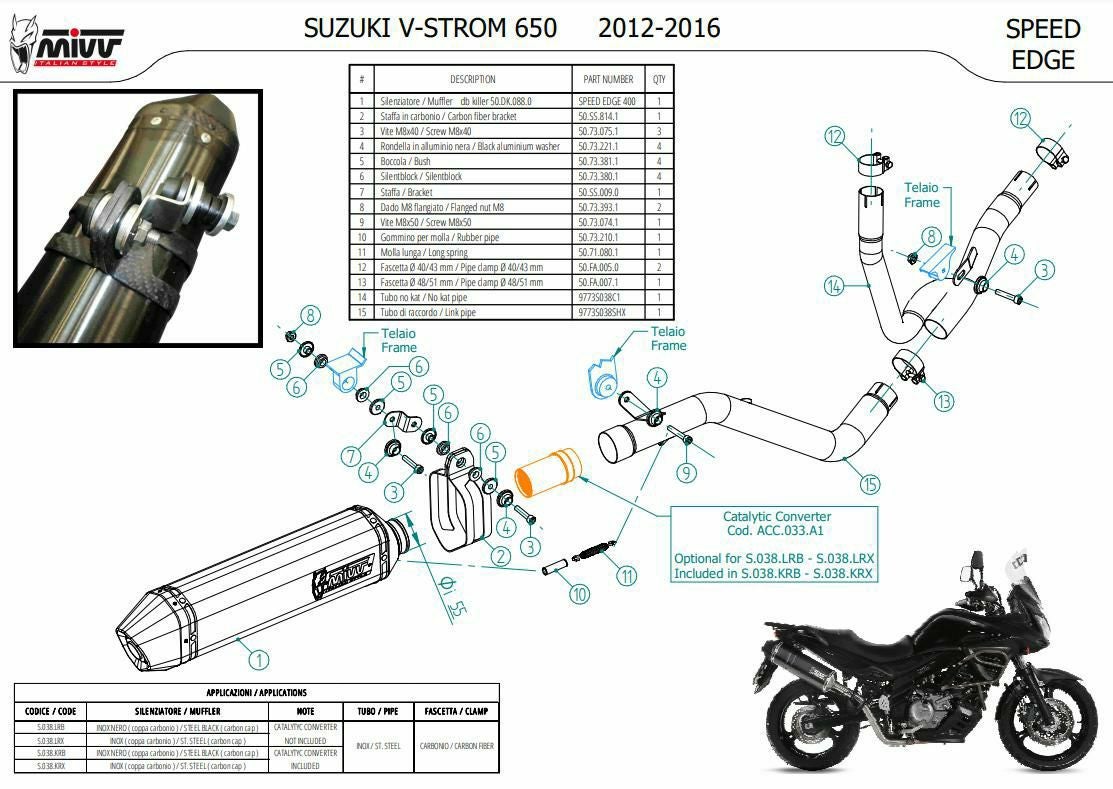 MIVV フルシステムマフラー 2x1 SPEED EDGE ステンレス SUZUKI DL V