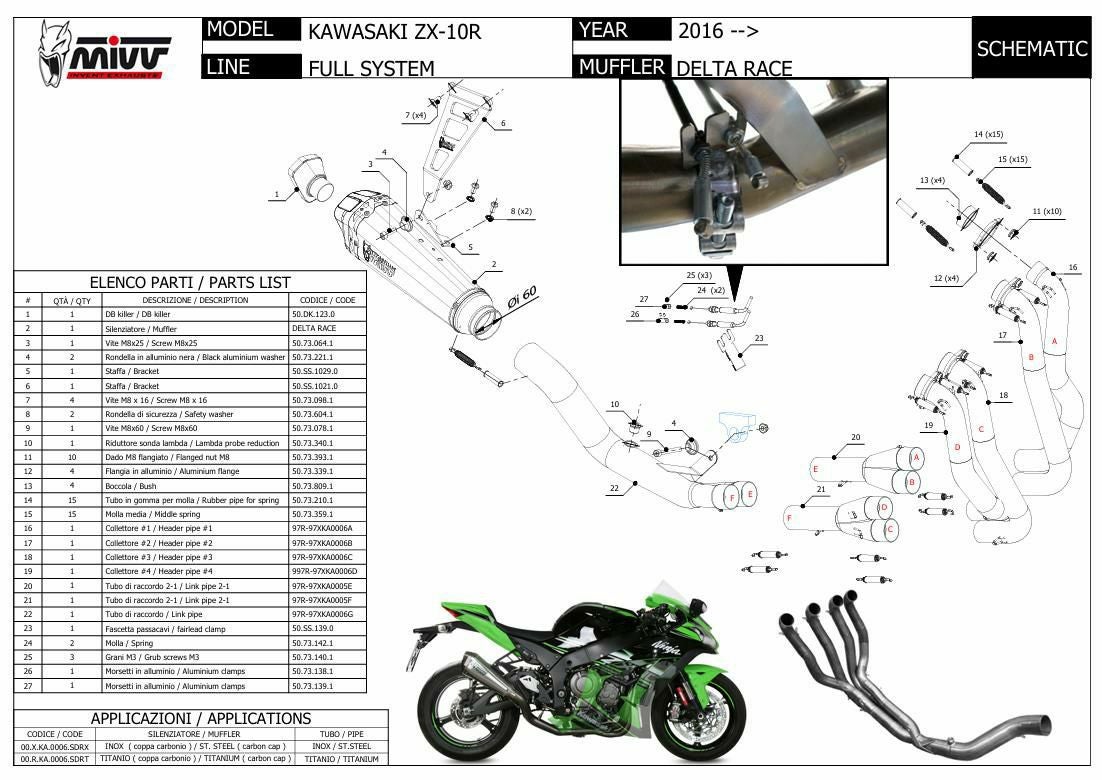 MIVV フルシステムマフラー 4x2x1 DELTA RACE ステンレス KAWASAKI ZX