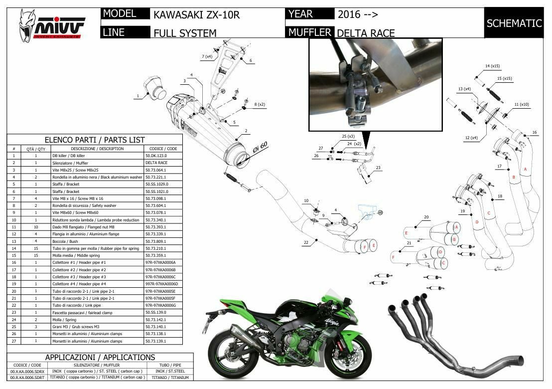 MIVV フルシステムマフラー 4x2x1 DELTA RACE チタン KAWASAKI ZX-10R